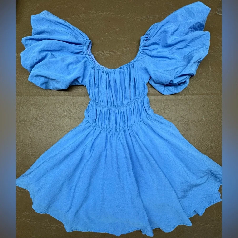 Princess Polly Halton Puff Sleeve Mini Blue Dress Size 4 - Picture 8 of 10